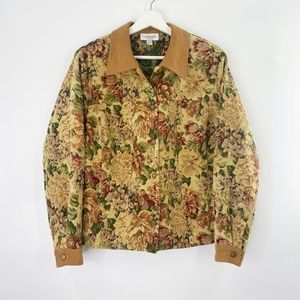 Floral Tapestry Corduroy Collar Coat